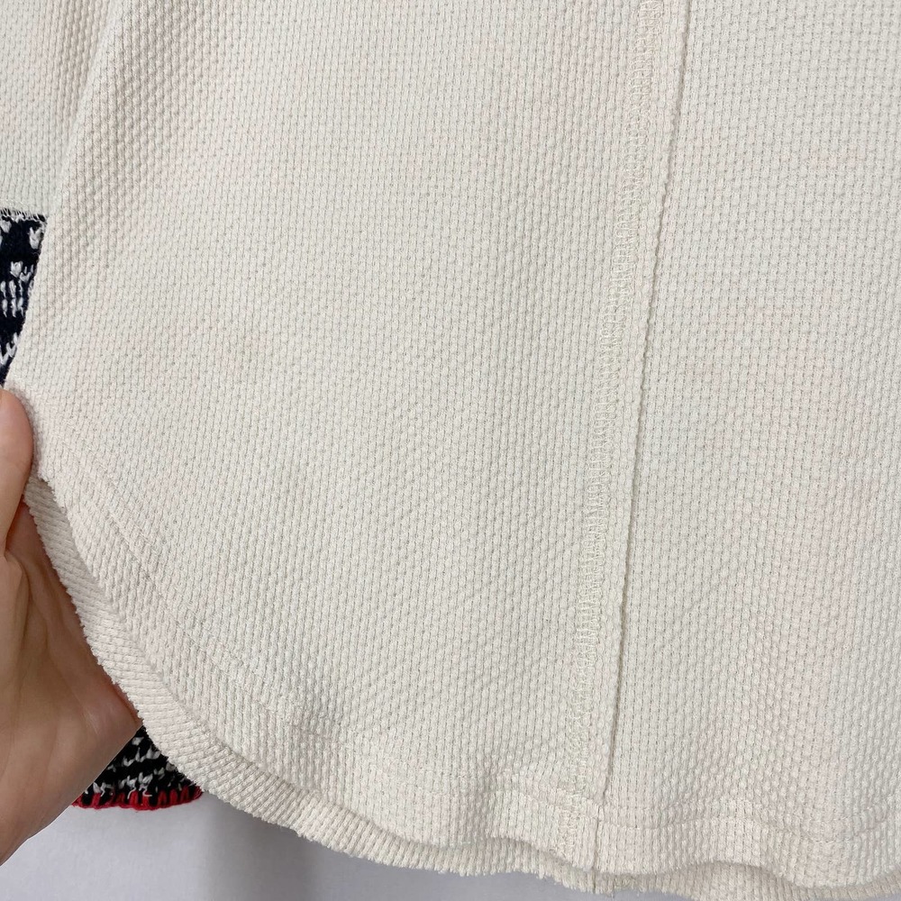 Free People Cream Long Sleeve Tee with Black Patterned Cuffs - Picture 5 of 8
